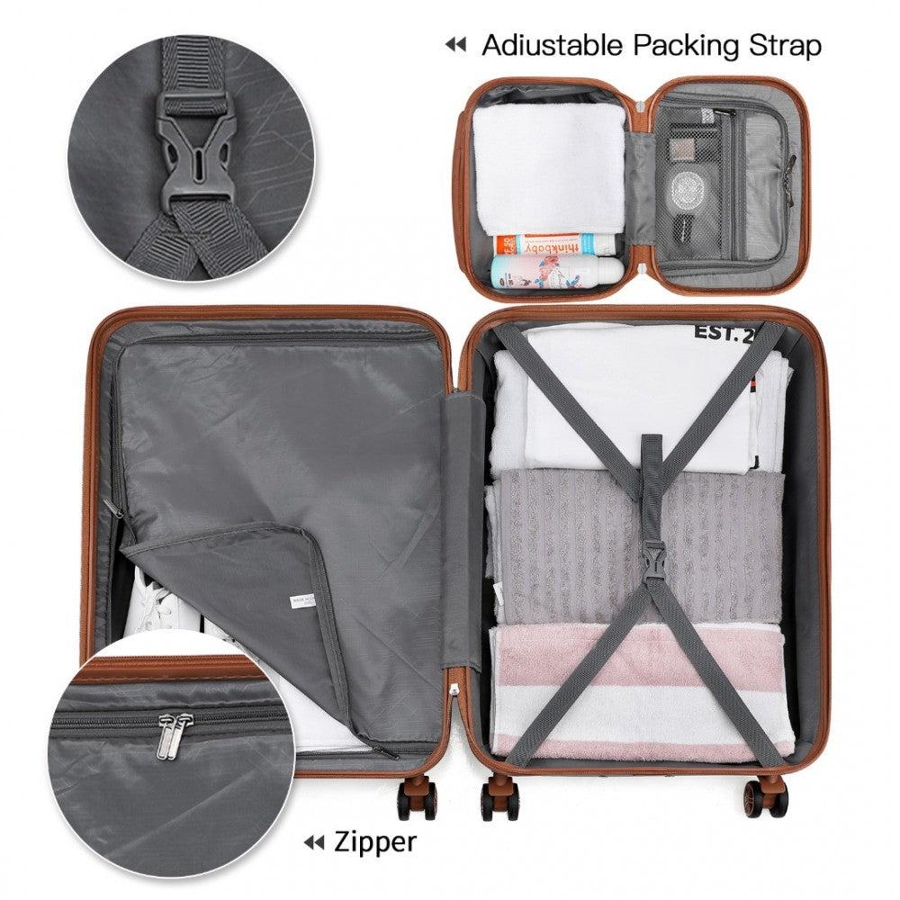 K1871-1L+EA2212 - KONO ABS 4 WHEEL SUITCASE SET WITH VANITY CASE AND WEEKEND BAG AND TOILETRY BAG - GREY AND BROWN