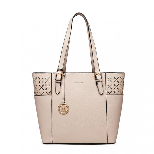 LG1943 - MISS LULU LASER CUT OUT TOTE SHOPPER BAG - BEIGE