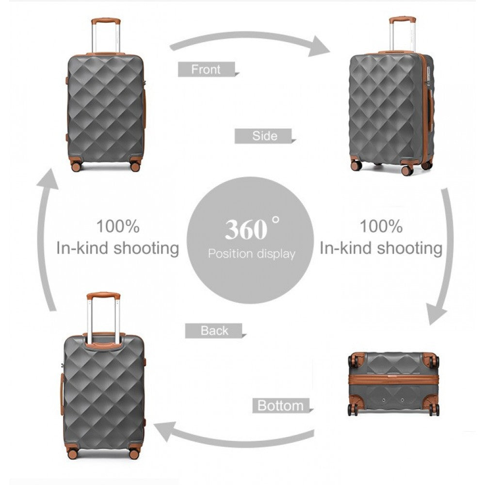 K2395L - BRITISH TRAVELLER 24 INCH ULTRALIGHT ABS AND POLYCARBONATE BUMPY DIAMOND SUITCASE WITH TSA LOCK - GREY AND BROWN  £