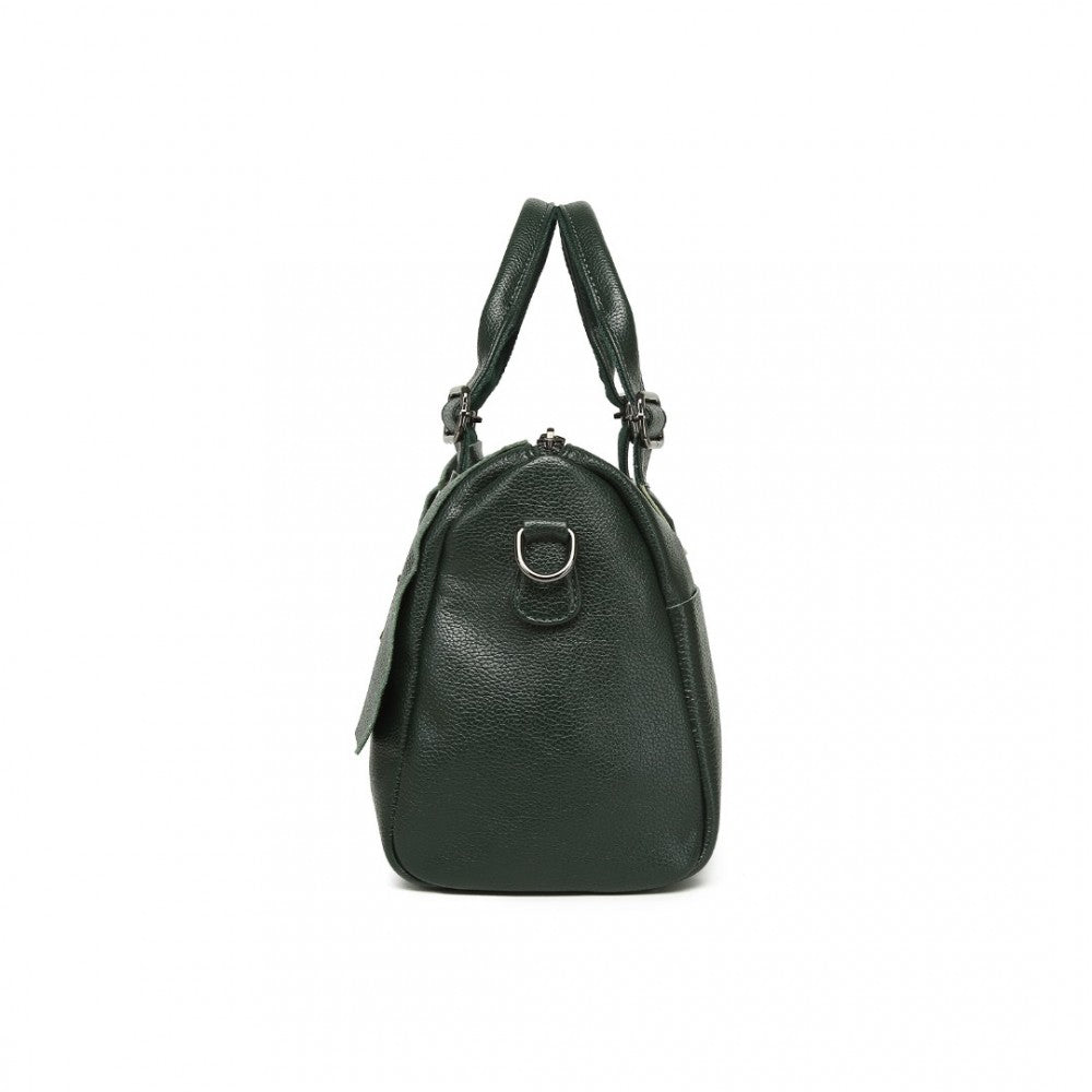 L2332 - MISS LULU PERFECT FUSION OF GENUINE AND PU LEATHER WOMEN'S TOTE CROSSBODY BAG - GREEN