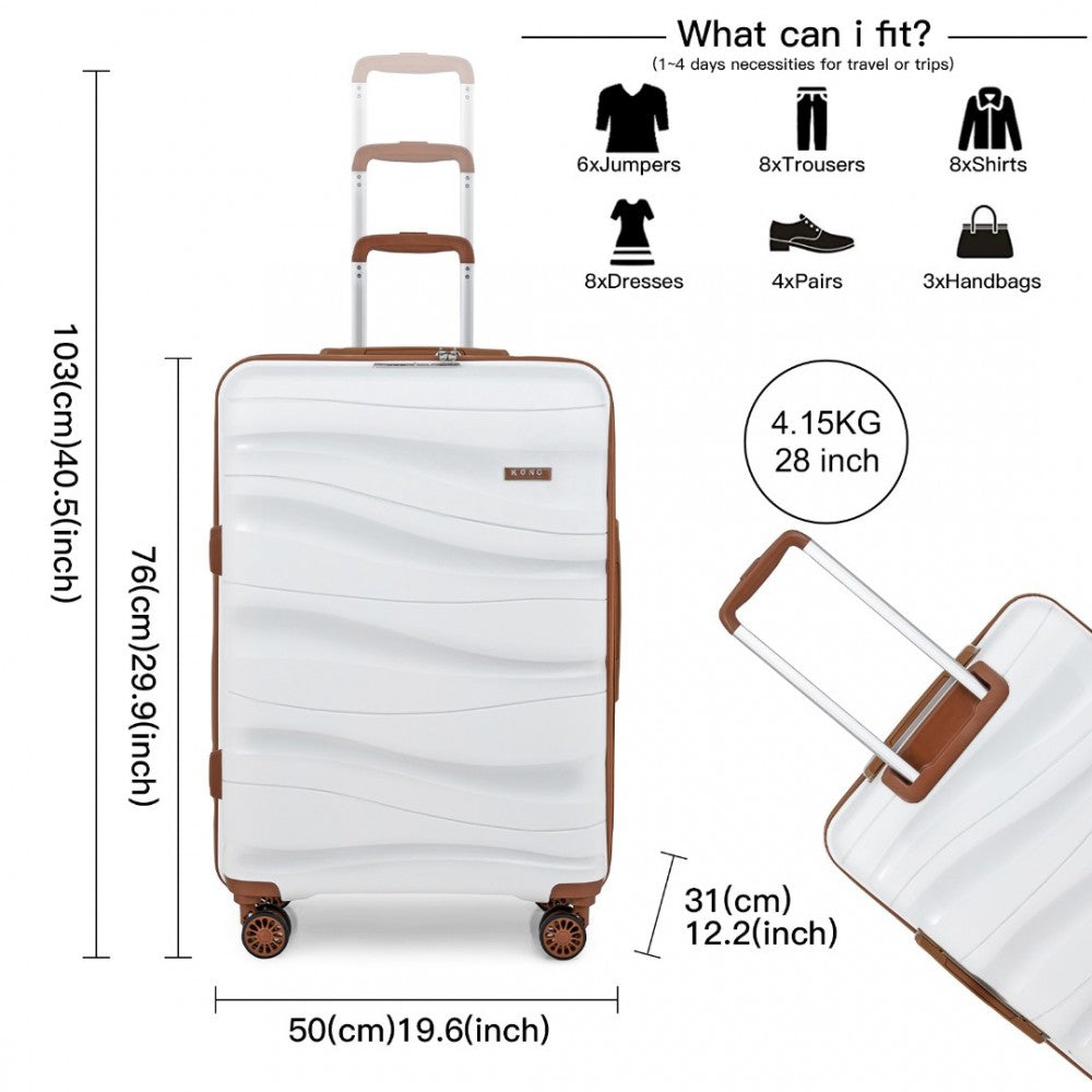 K2094L - KONO 28 INCH LIGHTWEIGHT POLYPROPYLENE HARD SHELL SUITCASE WITH TSA LOCK - CREAM