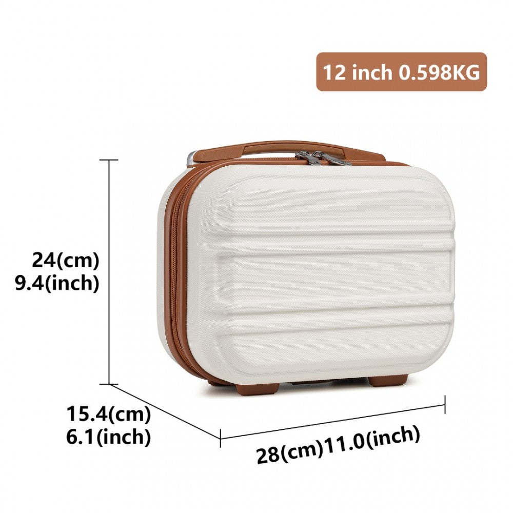 K1871-1L - KONO 12 INCH LIGHTWEIGHT HARD SHELL ABS VANITY CASE - CREAM