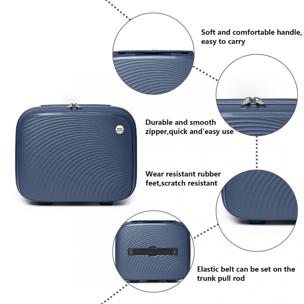 K2393L - BRITISH TRAVELLER 4 PCS SET SPINNER HARD SHELL PP SUITCASE WITH TSA LOCK AND VANITY CASE - NAVY