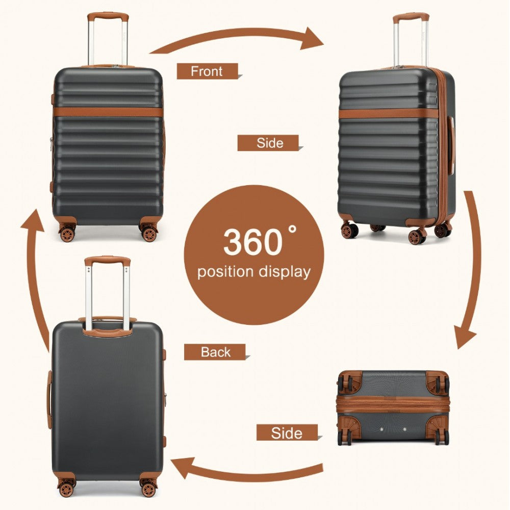 KSK2484 - KONO 28 INCH EXPANDABLE LIGHTWEIGHT HARD SHELL ABS+PC CHECK-IN SUITCASE WITH TSA LOCK IDEAL FOR EXTENDED TRIPS AND SECURE TRAVEL - GREY AND BROWN