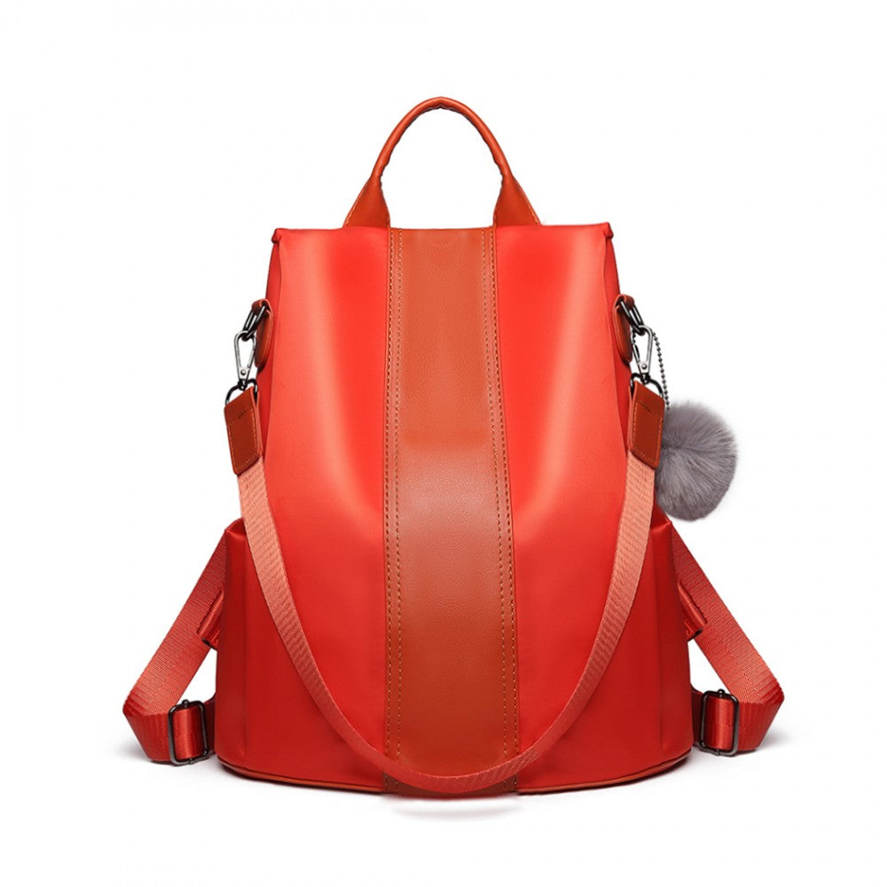 LG1903 - MISS LULU TWO WAY BACKPACK SHOULDER BAG WITH POM POM PENDANT - ORANGE