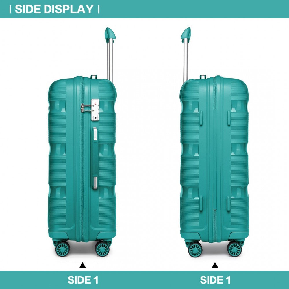 K2092L - KONO BRIGHT HARD SHELL PP SUITCASE WITH TSA LOCK AND VANITY CASE 4 PIECES SET - CLASSIC COLLECTION - TEAL