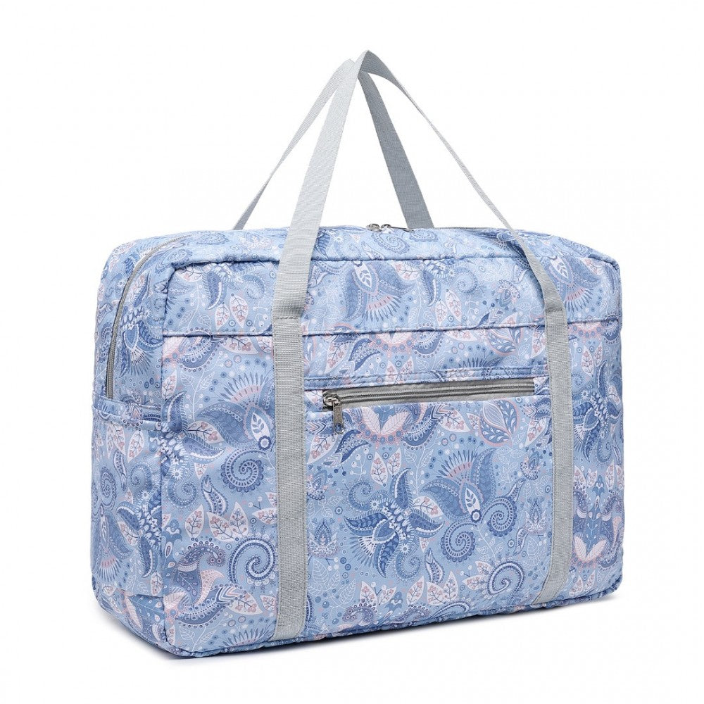 EQ2308P - KONO FOLDABLE WATERPROOF STORAGE CABIN TRAVEL HANDBAG PRINT - LIGHT BLUE