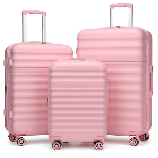 KSK2484 - KONO 3-PIECE EXPANDABLE LUGGAGE SET 20"/24"/28" DURABLE HARD SHELL ABS+PC SUITCASES WITH TSA LOCK FOR SECURE TRAVEL - PINK