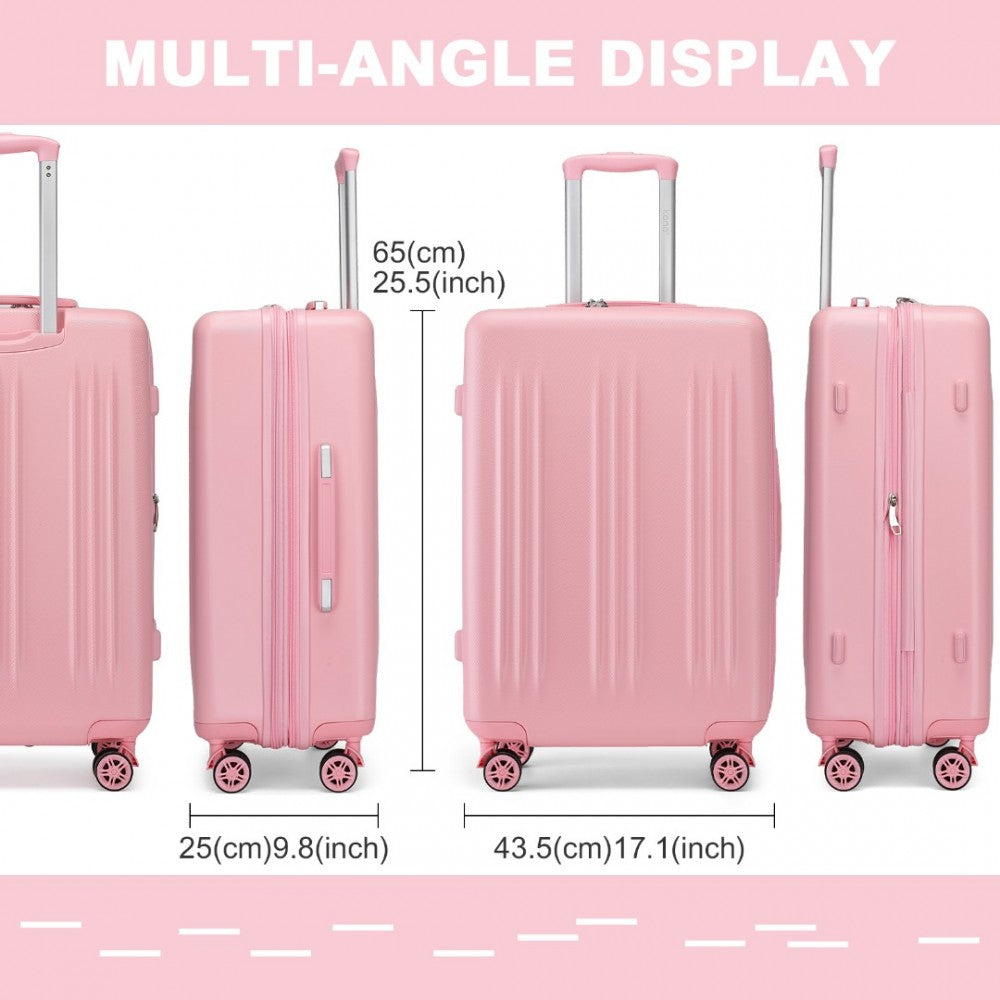 KSK2483 - KONO 24 INCH SLEEK STRIPED CHECK-IN SUITCASE EXPANDABLE DURABLE ABS+PC LUGGAGE WITH FOUR SPINNER WHEELS TSA LOCK - PINK