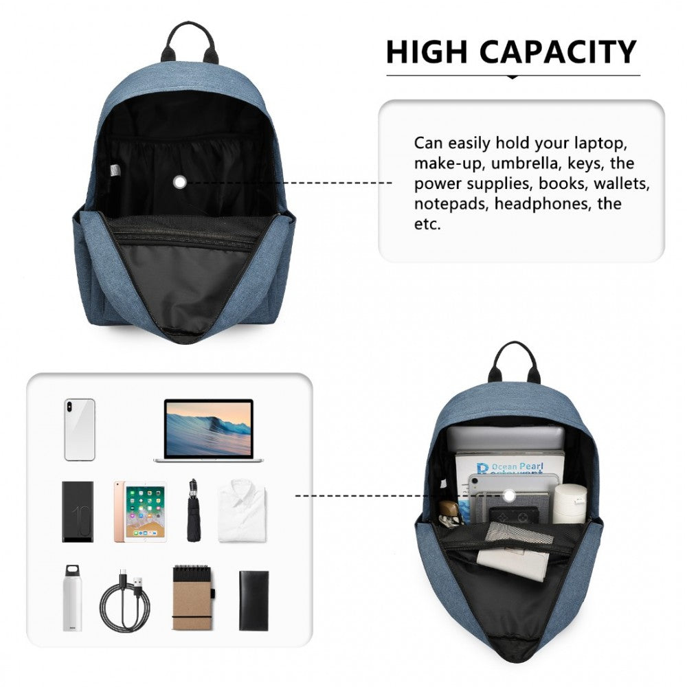 E1930 - KONO DURABLE POLYESTER EVERYDAY BACKPACK WITH SLEEK DESIGN - NAVY