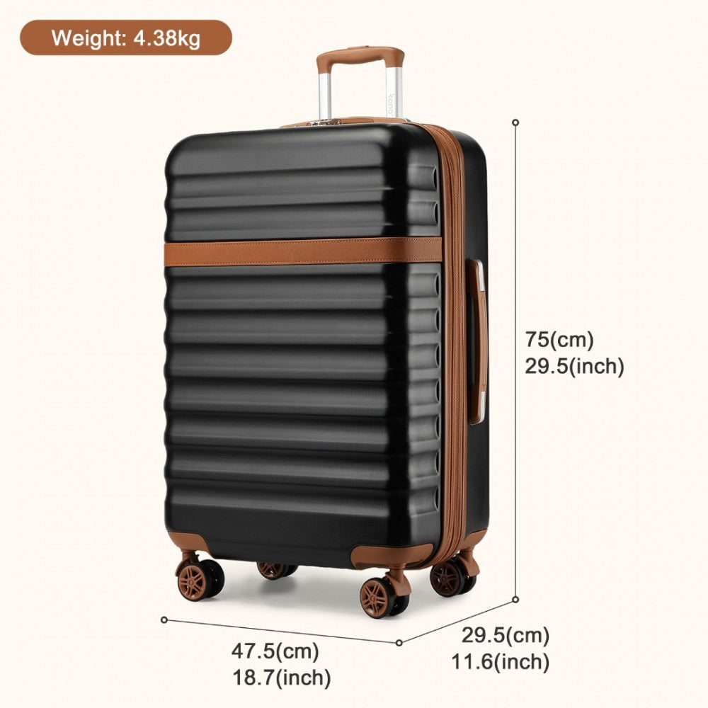 KSK2484 - KONO 28 INCH EXPANDABLE LIGHTWEIGHT HARD SHELL ABS+PC CHECK-IN SUITCASE WITH TSA LOCK IDEAL FOR EXTENDED TRIPS AND SECURE TRAVEL - BLACK AND BROWN