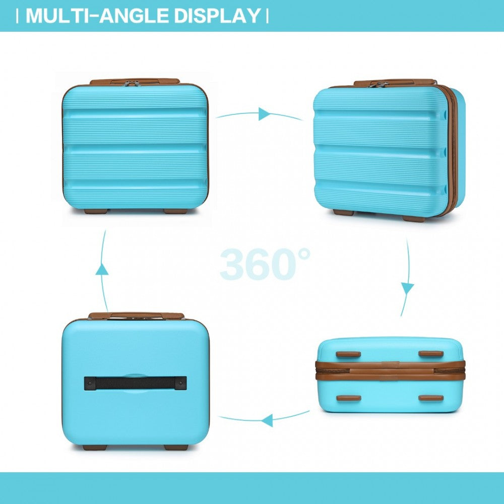 K2092L - KONO 14 INCH BRIGHT HARD SHELL PP VANITY CASE - BLUE AND BROWN