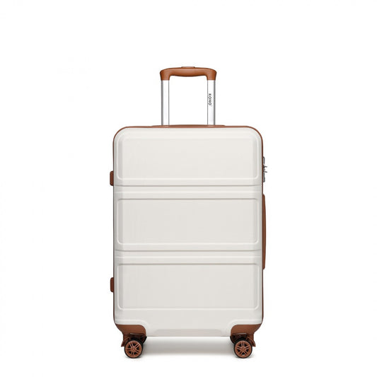 K1871-1L - KONO ABS 20 INCH SCULPTED HORIZONTAL DESIGN CABIN LUGGAGE - CREAM - The Baggage Shop
