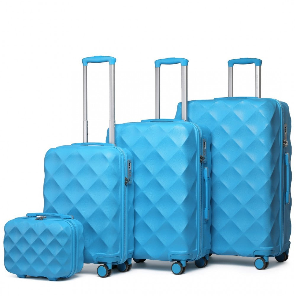 K2395L - BRITISH TRAVELLER ULTRALIGHT ABS AND POLYCARBONATE BUMPY DIAMOND 4 PCS LUGGAGE SET WITH TSA LOCK - BLUE