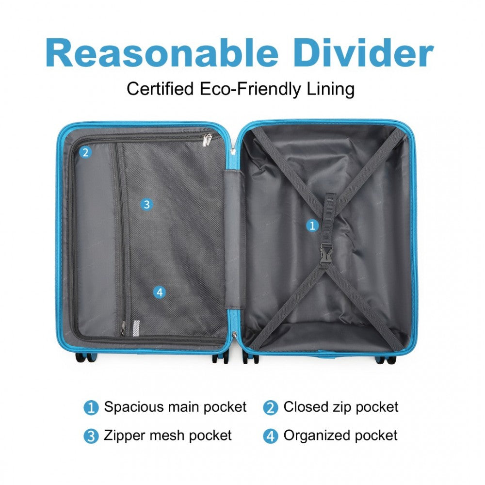 K2395L - BRITISH TRAVELLER ULTRALIGHT ABS AND POLYCARBONATE BUMPY DIAMOND 4 PCS LUGGAGE SET WITH TSA LOCK - BLUE