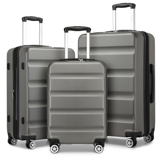 KSK2482 - KONO 3-PIECE HORIZONTAL ENGRAVED HARD SHELL ABS+PC SUITCASE WITH TSA LOCK - GREY - The Baggage Shop