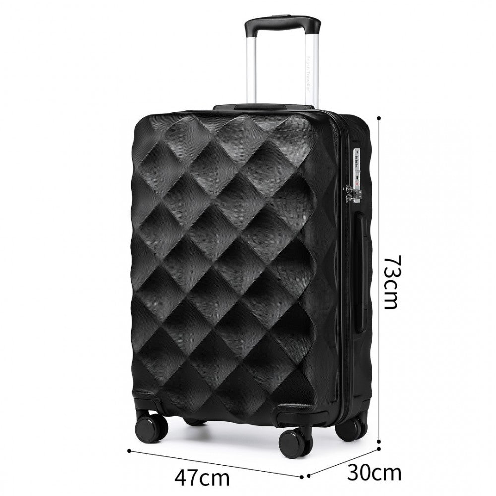 K2395L - BRITISH TRAVELLER 28 INCH ULTRALIGHT ABS AND POLYCARBONATE BUMPY DIAMOND SUITCASE WITH TSA LOCK - BLACK