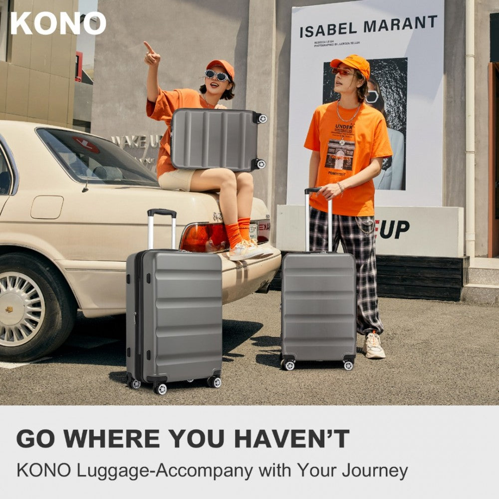 KSK2482 - KONO 24 INCH EXPANDABLE HORIZONTAL ENGRAVED HARD SHELL ABS+PC CHECK-IN SUITCASE WITH TSA LOCK - GREY - The Baggage Shop