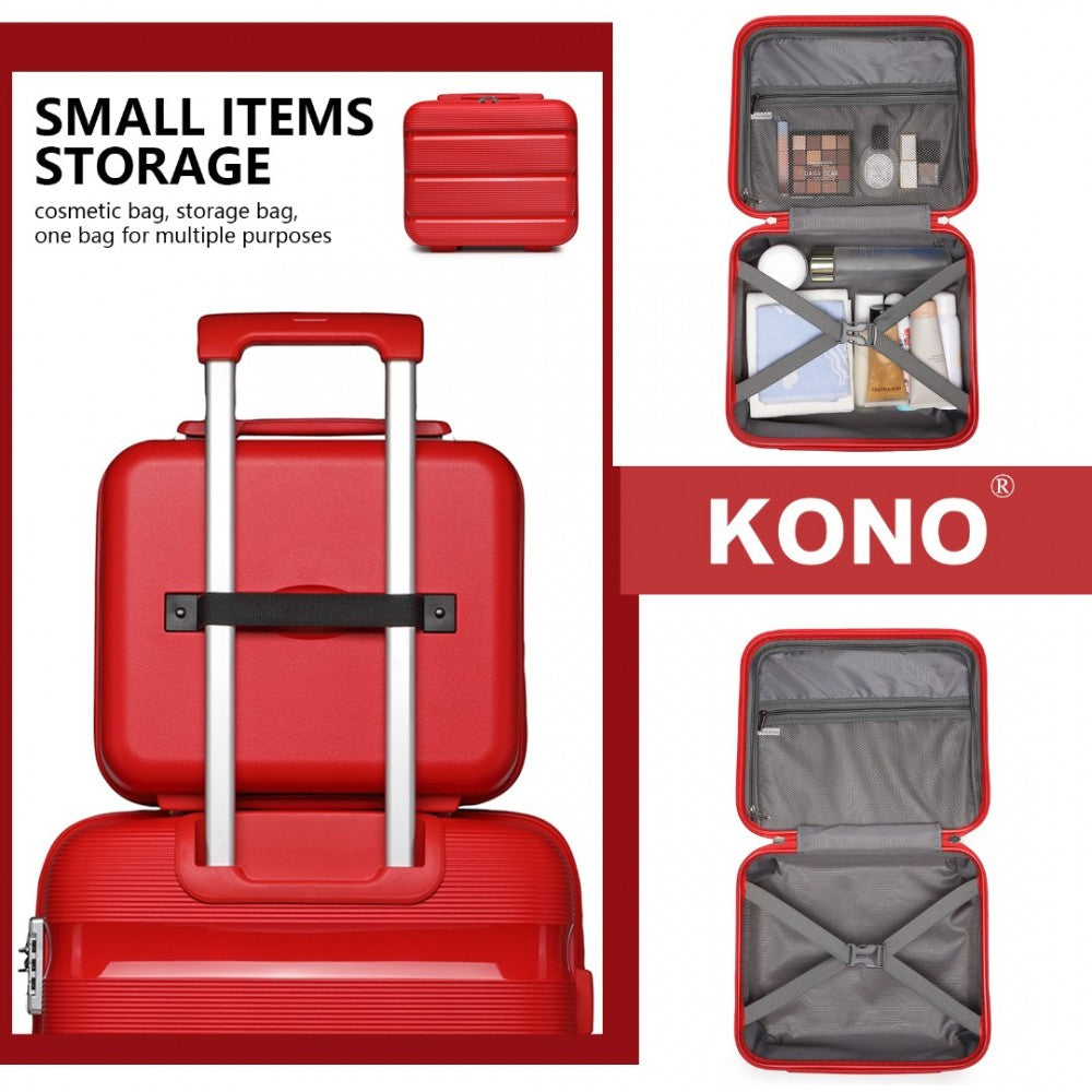 K2092L - KONO 14 INCH BRIGHT HARD SHELL PP VANITY CASE - RED