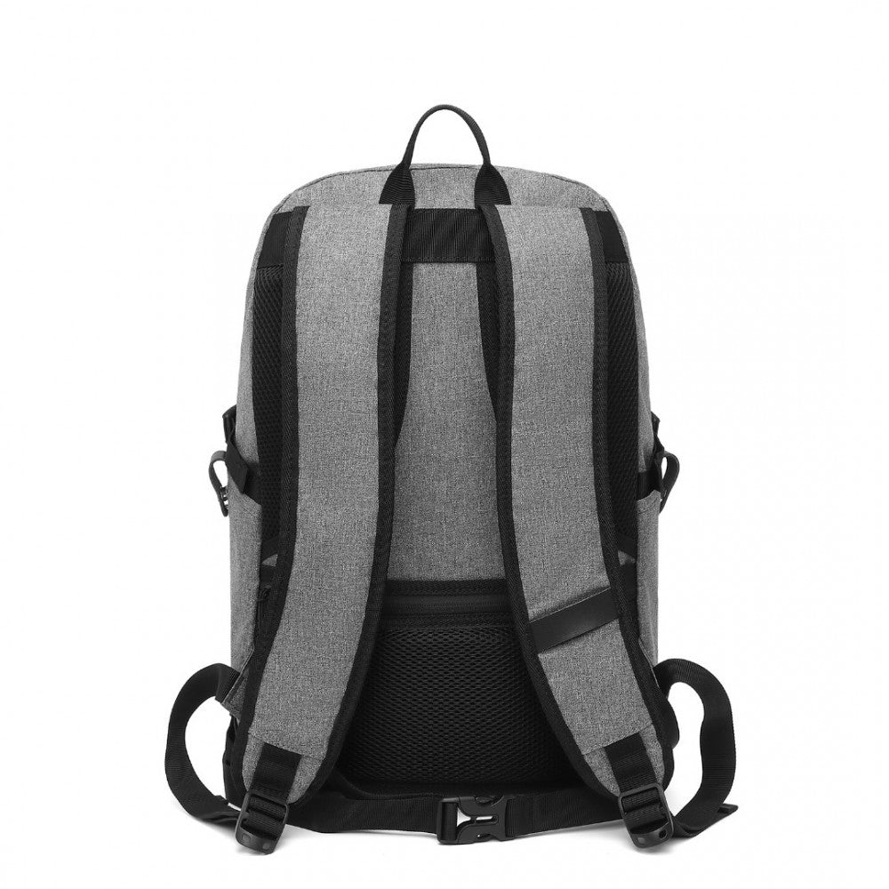 EM2347 - KONO MULTI-COMPARTMENT WATER-RESISTANT BACKPACK WITH USB CHARGING PORT - GREY