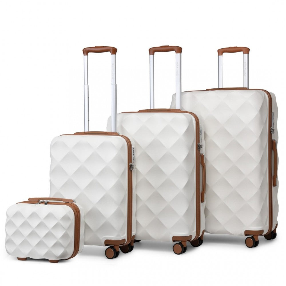 K2395L - BRITISH TRAVELLER ULTRALIGHT ABS AND POLYCARBONATE BUMPY DIAMOND 4 PCS LUGGAGE SET WITH TSA LOCK - CREAM