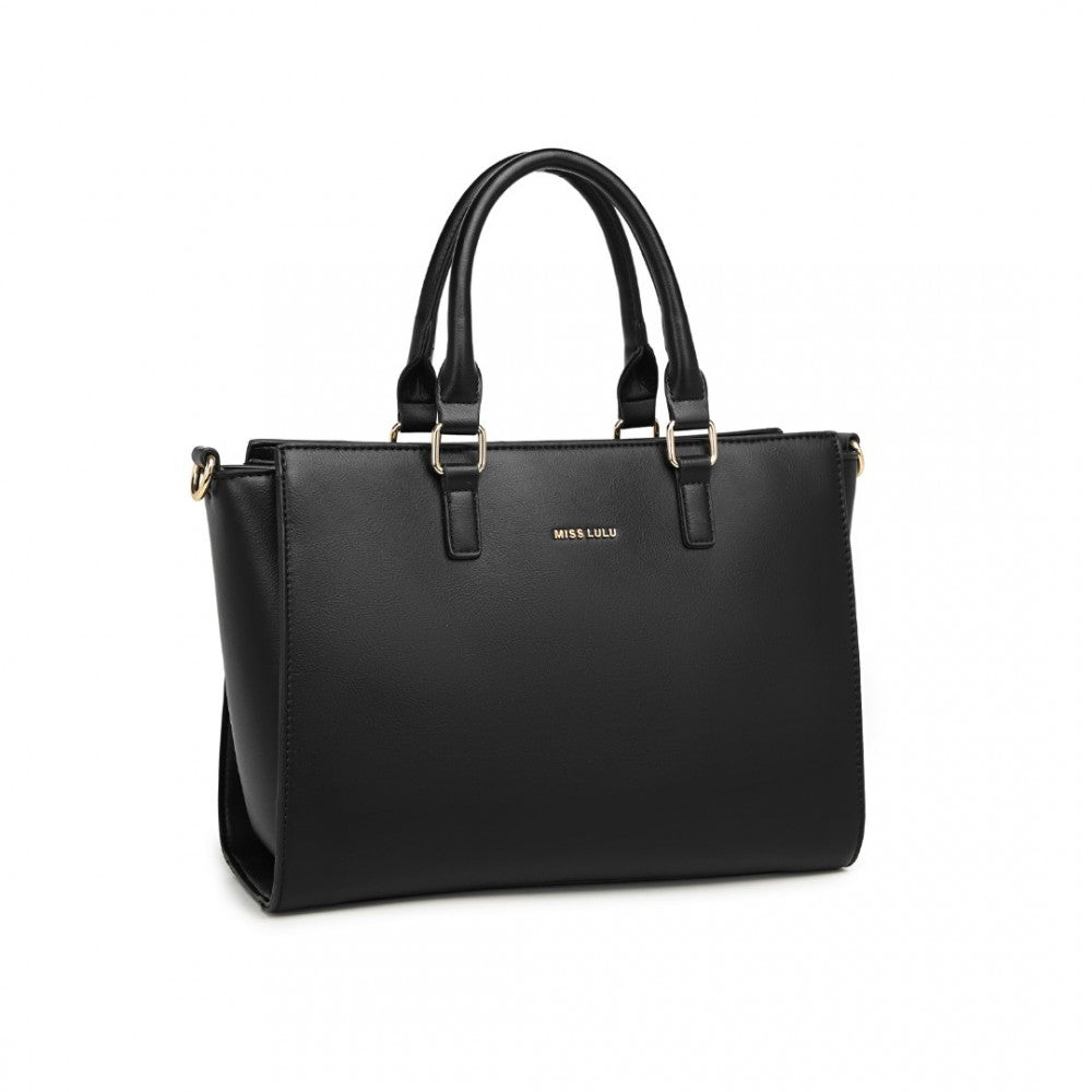 LT2222 - MISS LULU LEATHER LOOK CLASSIC HANDBAG TOTE BAG - BLACK