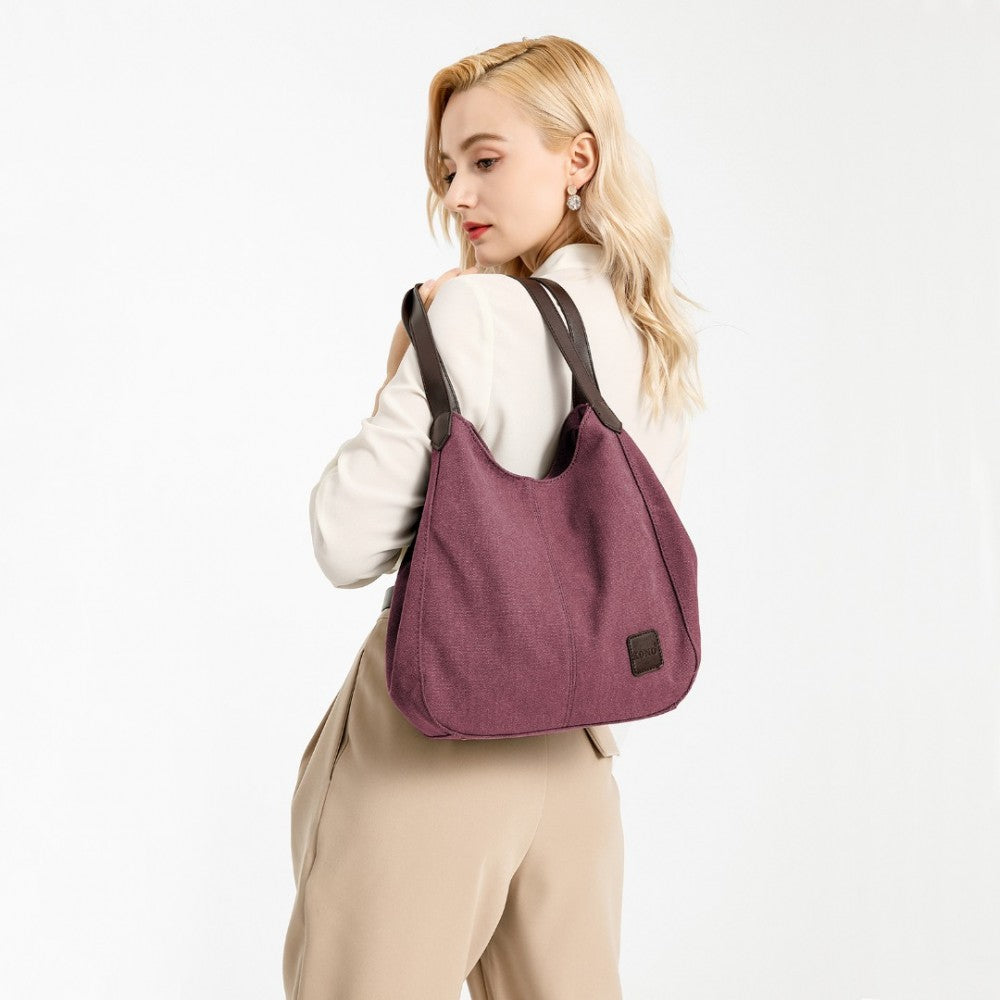 EB2040L - KONO CANVAS SHOULDER TOTE BAG - CLARET