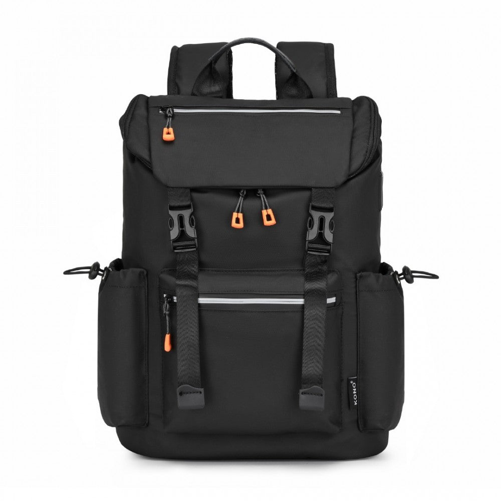 EQ2404 - KONO ADVANCED LEISURE BACKPACK WITH REFLECTIVE SAFETY FEATURES USB CHARGING AND DEDICATED LAPTOP SLEEVE - BLACK