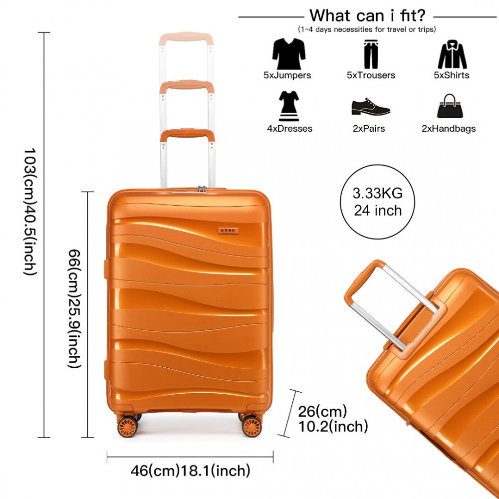 K2094L - KONO 24 INCH LIGHTWEIGHT POLYPROPYLENE HARD SHELL SUITCASE WITH TSA LOCK - ORANGE