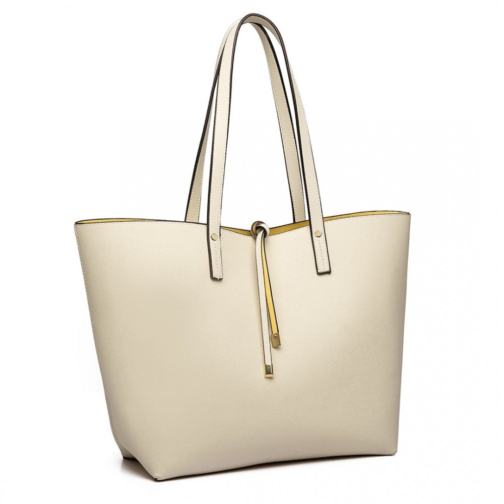 LT6628-1 - MISS LULU WOMEN REVERSIBLE CONTRAST SHOPPER TOTE BAG BEIGE