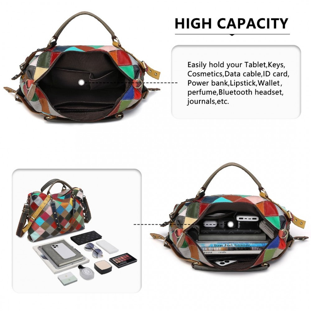 L2331 - MISS LULU GENUINE LEATHER EXQUISITE PATCHWORK COLOUR HANDBAG - MULTI COLOUR