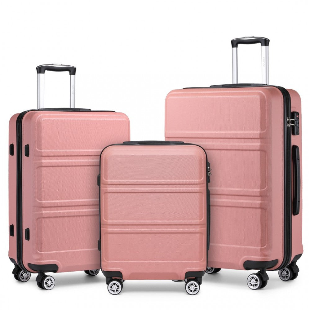 K1871-1L - KONO ABS SCULPTED HORIZONTAL DESIGN 3 PIECE SUITCASE SET - NUDE