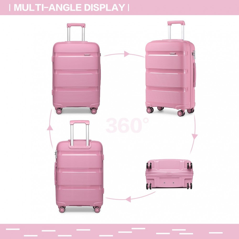 K2092L - KONO 24 INCH BRIGHT HARD SHELL PP SUITCASE - CLASSIC COLLECTION - PINK