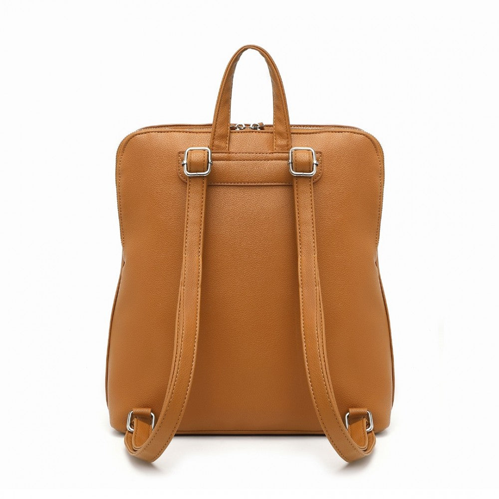 LT2354 - MISS LULU CHIC MINIMALIST PU LEATHER BACKPACK - BROWN