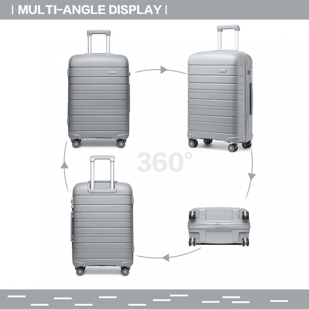 K2091L - KONO 24 INCH MULTI TEXTURE HARD SHELL PP SUITCASE - CLASSIC COLLECTION - GREY