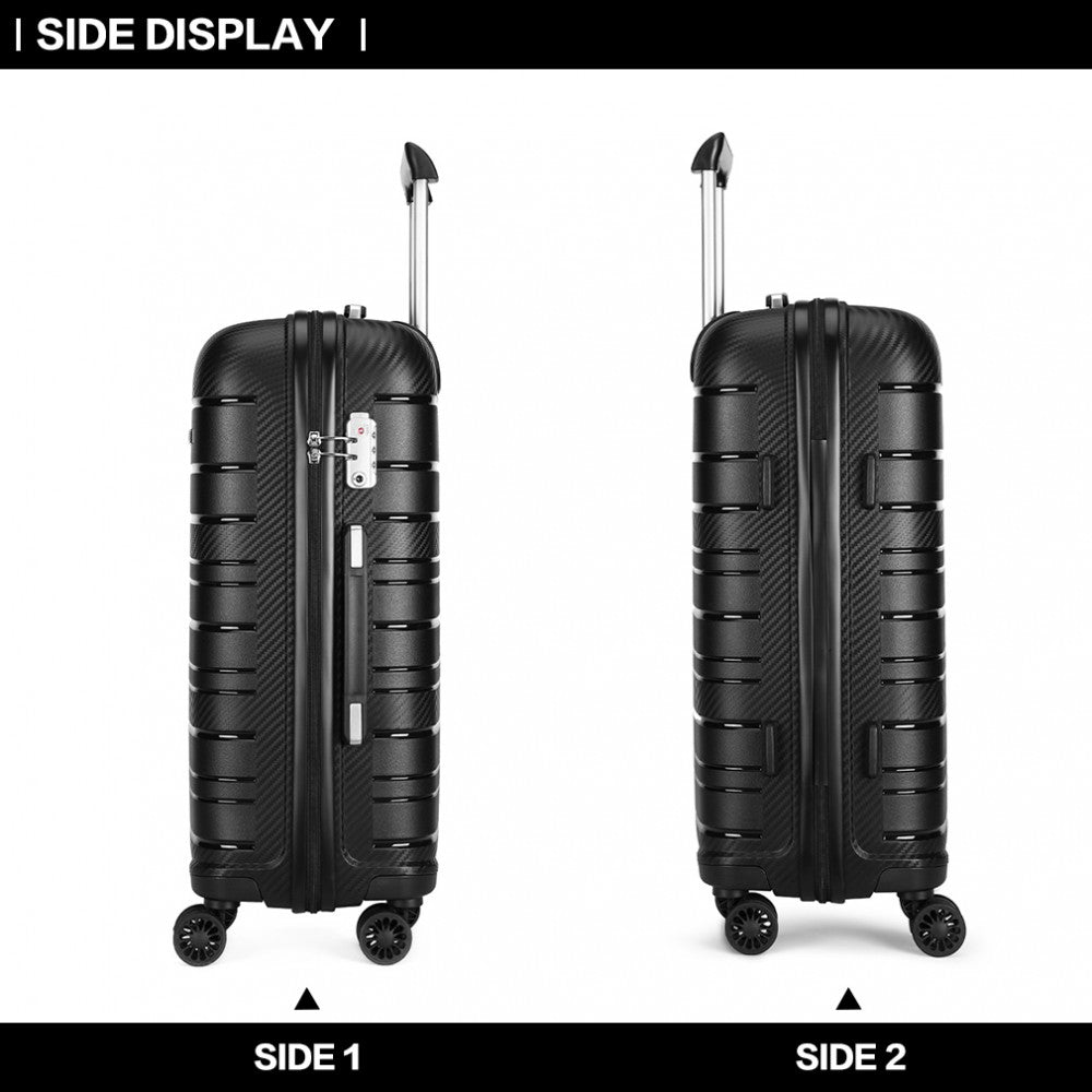 K2091L - KONO 24 INCH MULTI TEXTURE HARD SHELL PP SUITCASE - CLASSIC COLLECTION - BLACK