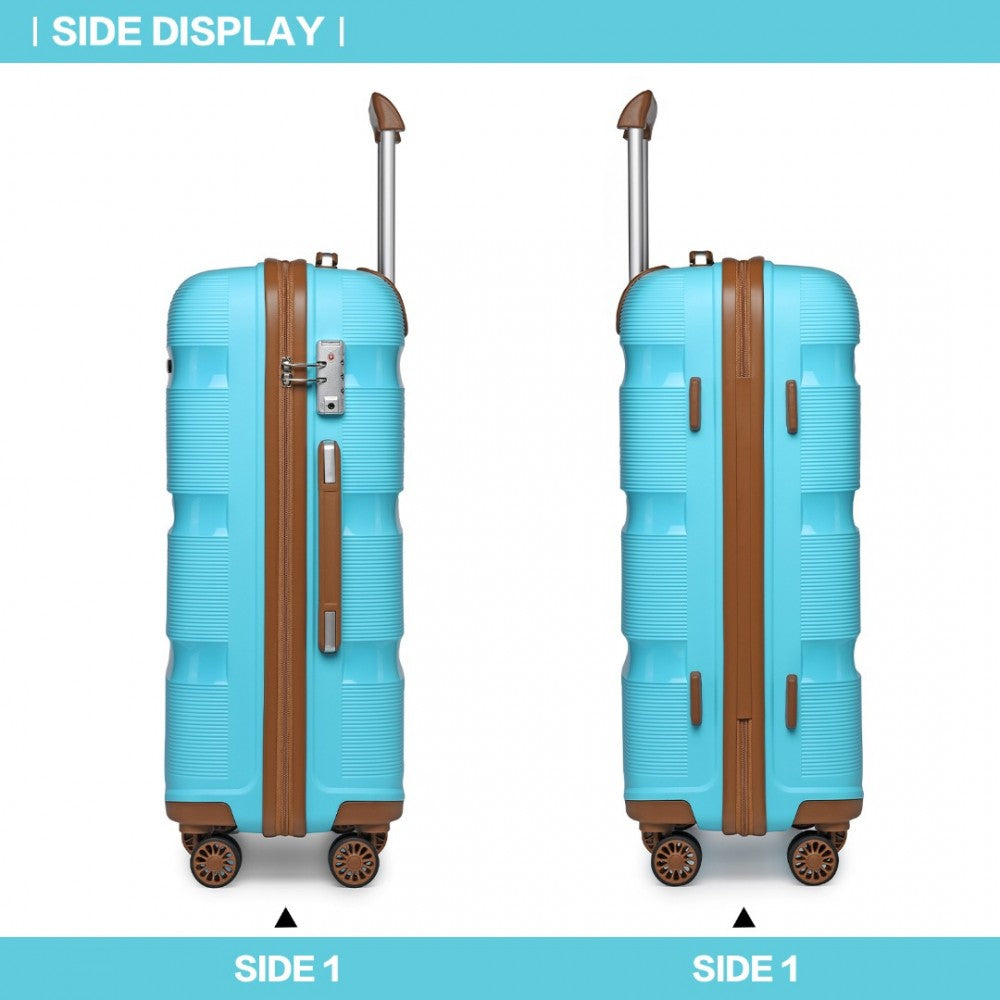 K2092L - KONO 24 INCH BRIGHT HARD SHELL PP SUITCASE - CLASSIC COLLECTION - BLUE AND BROWN