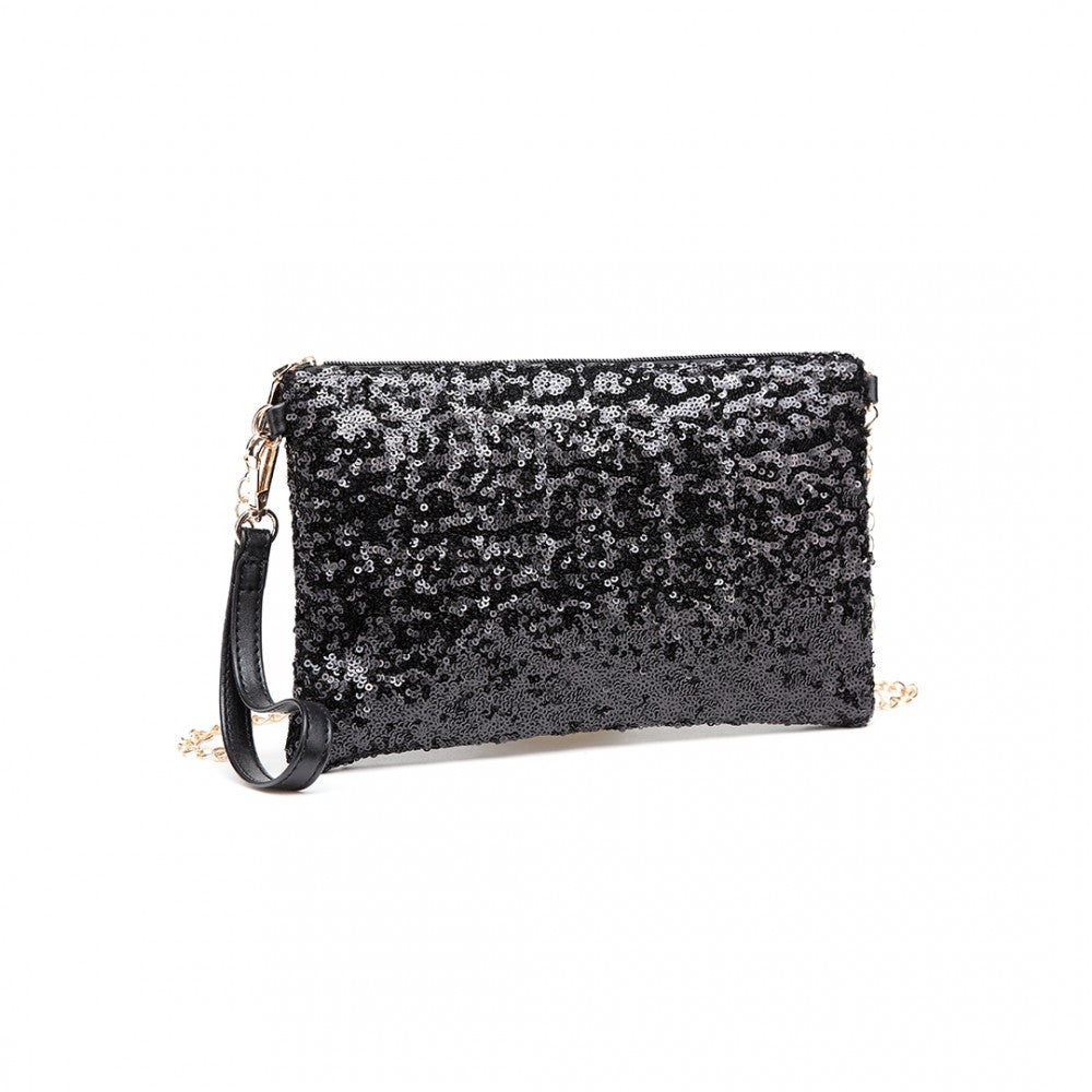 LH1765 - MISS LULU SEQUINS CLUTCH EVENING BAG - BLACK