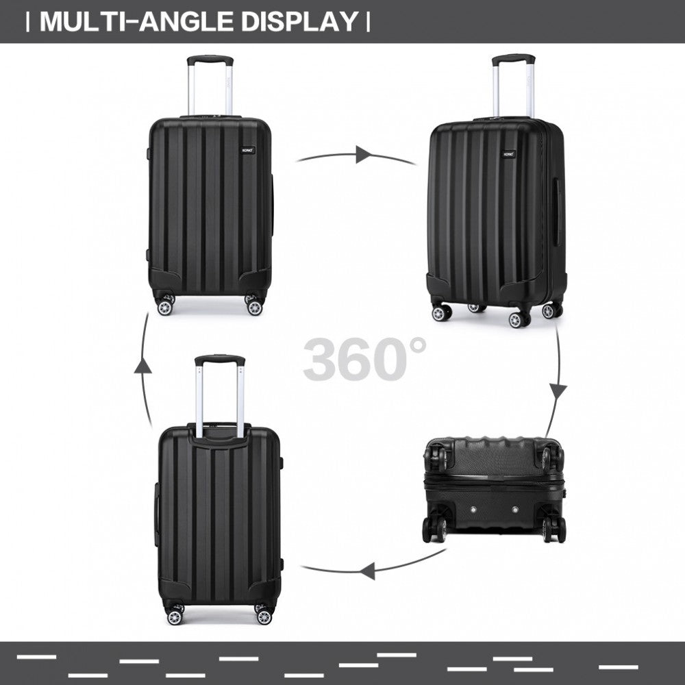 K1773-1L - KONO 24 INCH STRIPED ABS HARD SHELL LUGGAGE WITH 360-DEGREE SPINNER WHEELS - BLACK