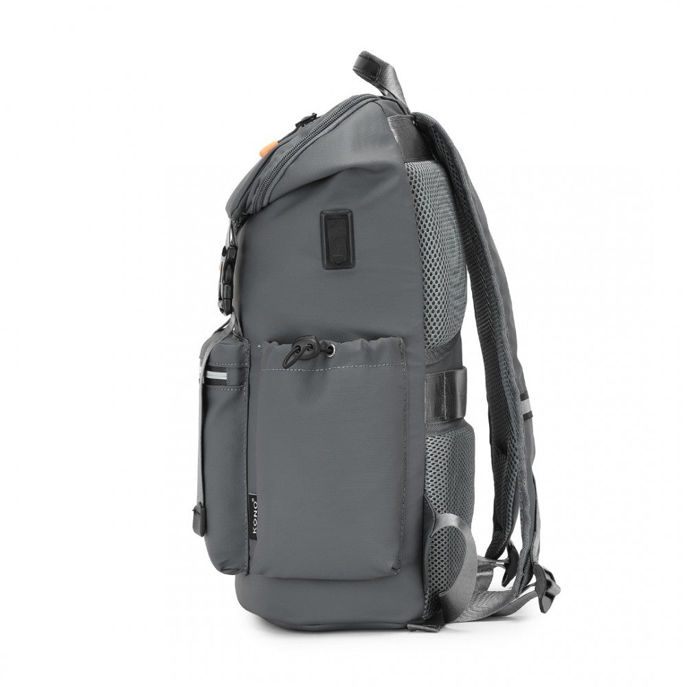 EQ2404 - KONO ADVANCED LEISURE BACKPACK WITH REFLECTIVE SAFETY FEATURES USB CHARGING AND DEDICATED LAPTOP SLEEVE - GREY