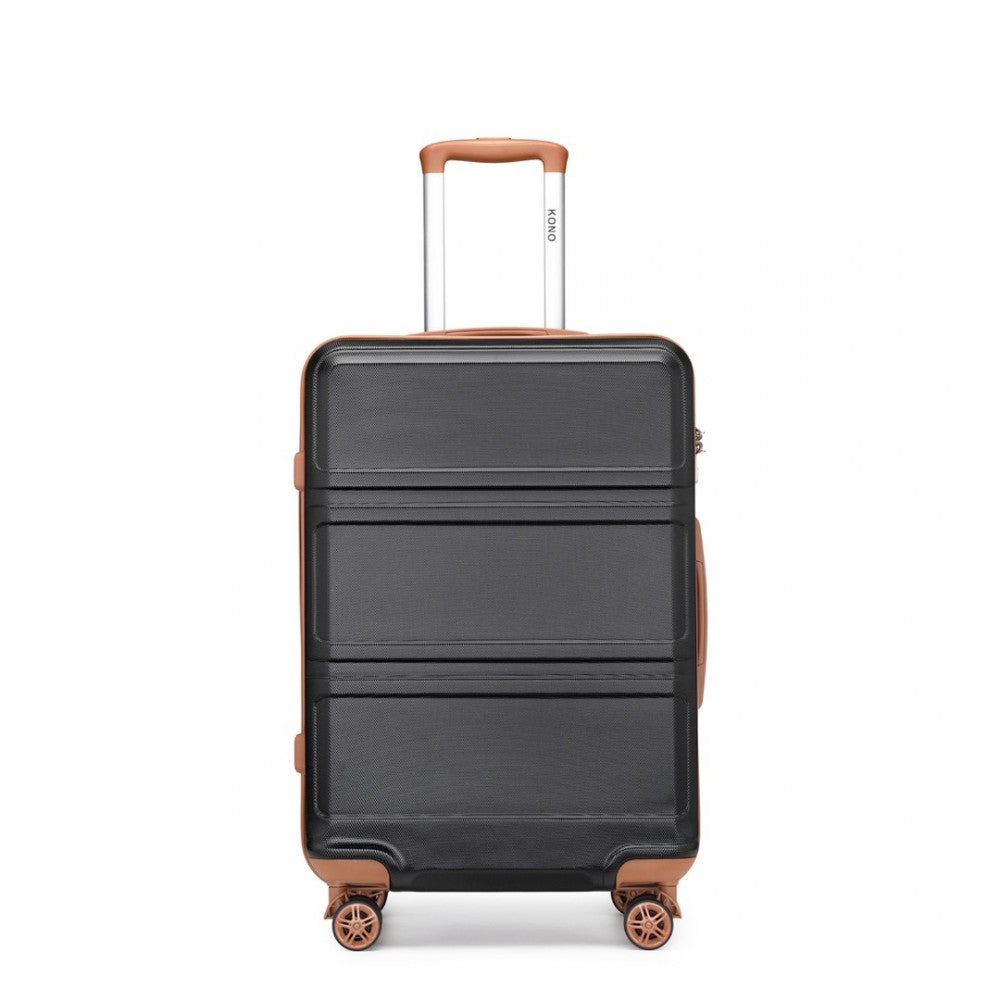 K1871-1L - KONO ABS 24 INCH SCULPTED HORIZONTAL DESIGN SUITCASE - BLACK AND BROWN