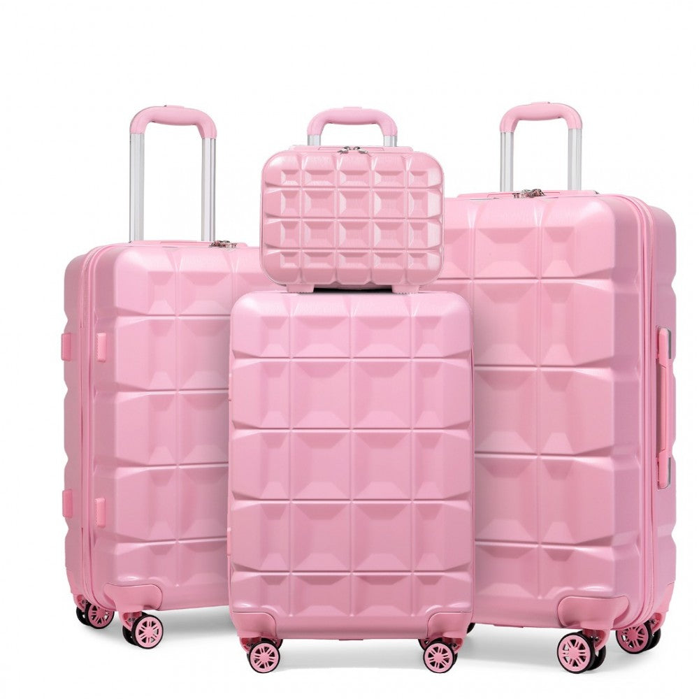 K2292L - KONO LIGHTWEIGHT HARD SHELL ABS SUITCASE WITH TSA LOCK AND VANITY CASE 4 PIECE SET - PINK