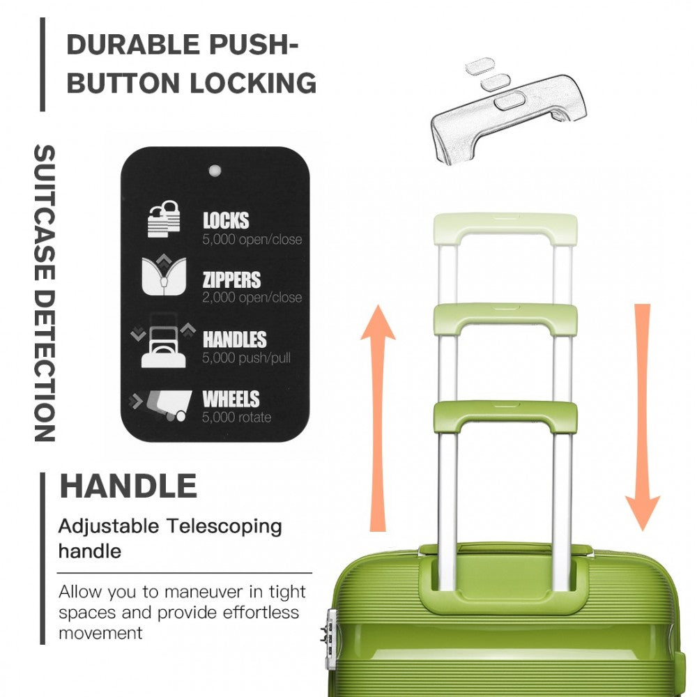 K2092L - KONO 24 INCH BRIGHT HARD SHELL PP SUITCASE - CLASSIC COLLECTION - GREEN