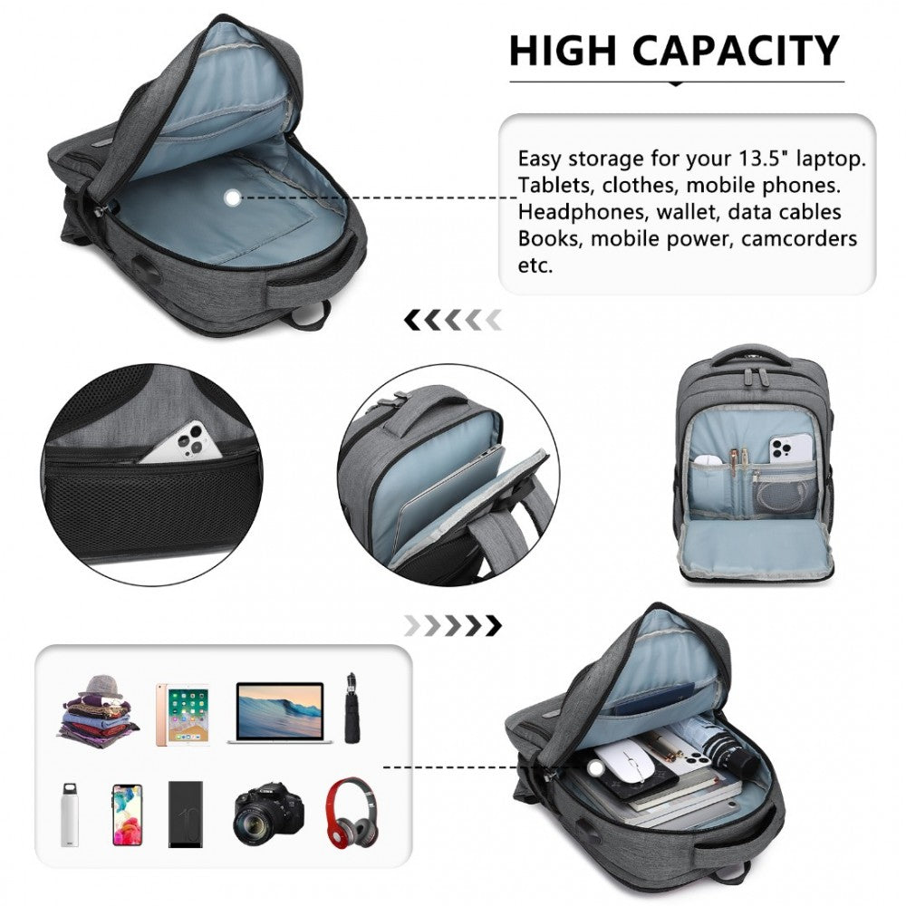 EM2111S - KONO MULTI-COMPARTMENT BACKPACK WITH USB PORT - GREY