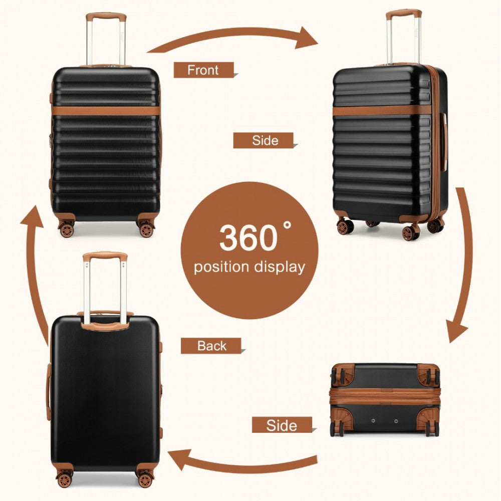 KSK2484 - KONO 24 INCH EXPANDABLE LIGHTWEIGHT HARD SHELL ABS+PC CHECK-IN SUITCASE WITH TSA LOCK IDEAL FOR EXTENDED TRIPS AND SECURE TRAVEL - BLACK AND BROWN