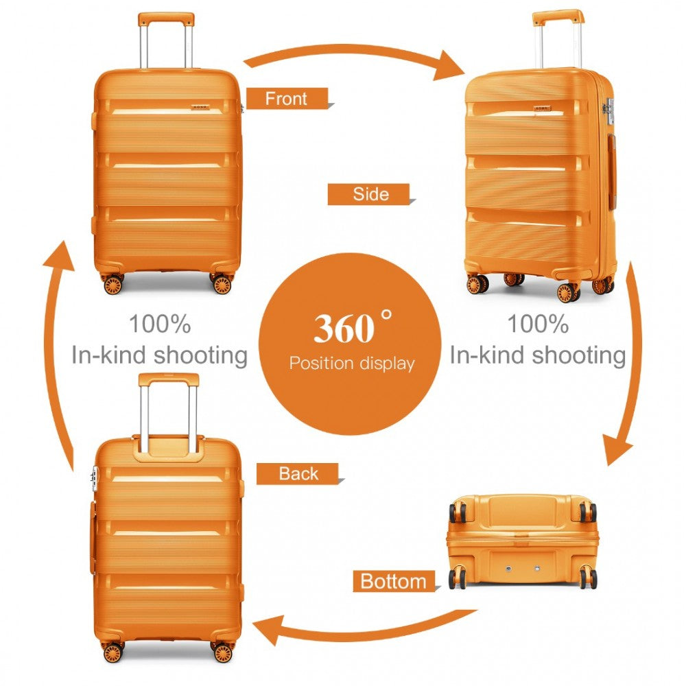 K2092L - KONO BRIGHT HARD SHELL PP SUITCASE WITH TSA LOCK AND VANITY CASE 4 PIECES SET - CLASSIC COLLECTION - ORANGE