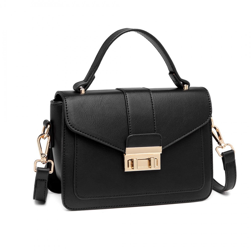 LB2033 - MISS LULU LEATHER LOOK MIDI HANDBAG - BLACK