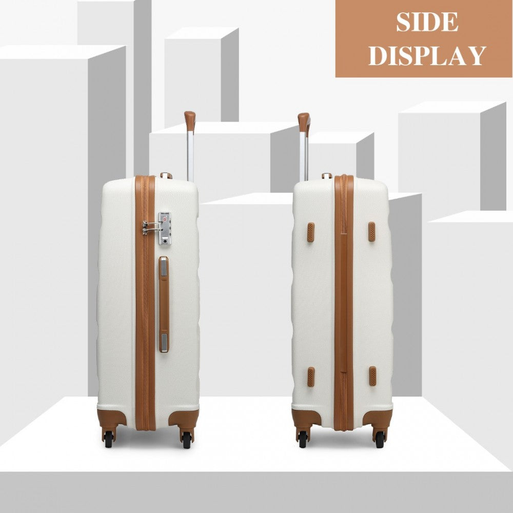 K2191L - KONO 28 INCH CHECK IN LUGGAGE - STREAMLINED ABS HARDSHELL SUITCASE WITH SECURE TSA LOCK - CREAM