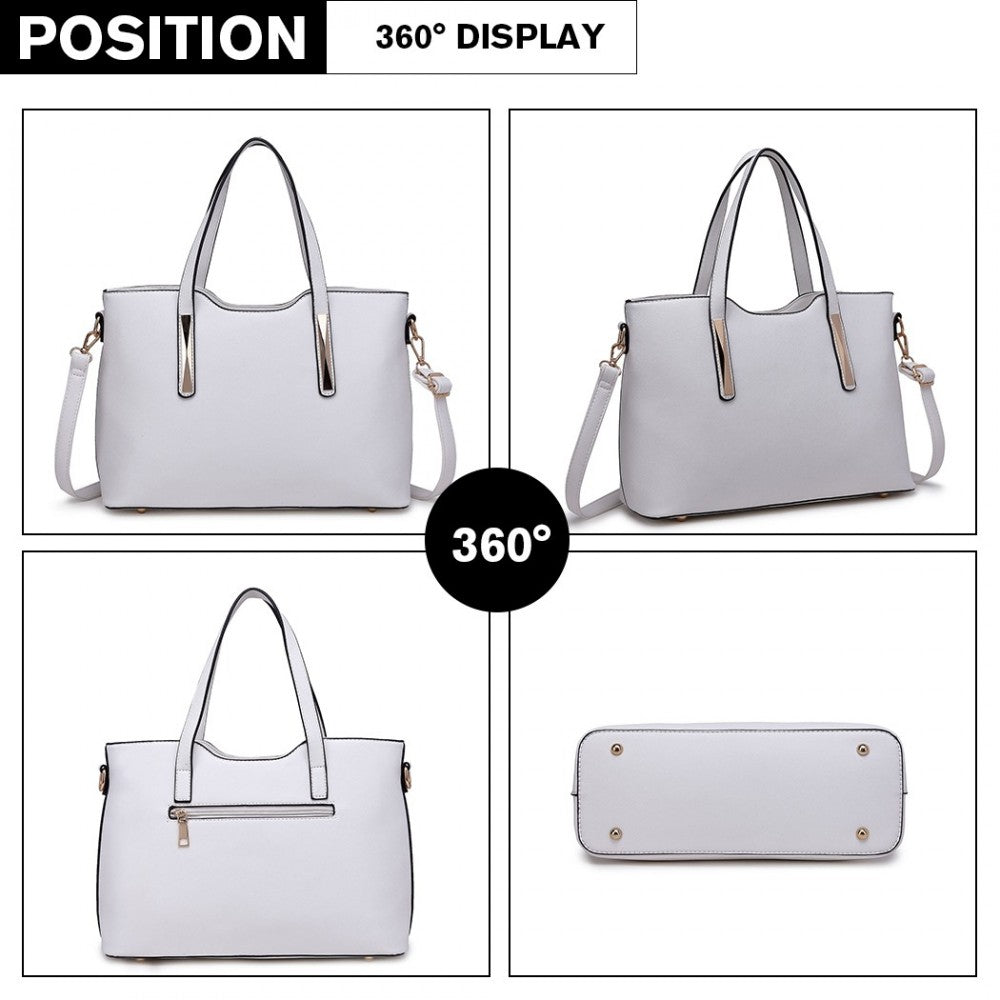 S1719 - MISS LULU PU LEATHER HANDBAG & PURSE - WHITE