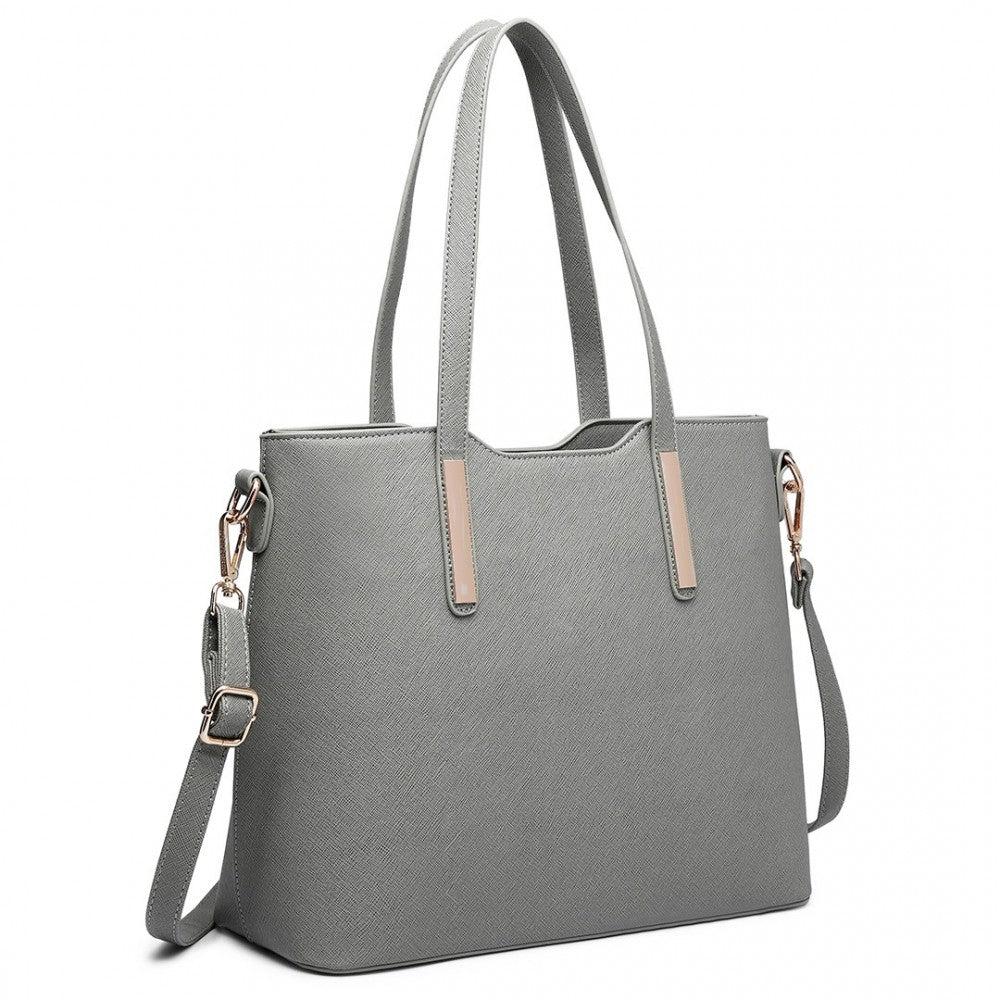 LT6648 - MISS LULU THREE PIECE TOTE SHOULDER BAG AND CLUTCH - DARK GREY